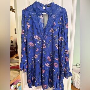 Lulus Floral Blue Dress with Pink Accents